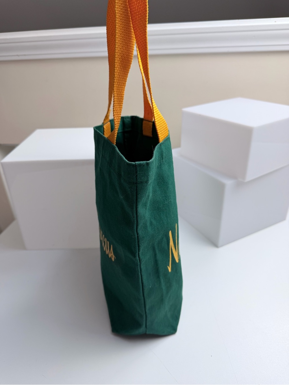 Neiman Marcus Department Store Branded Logo Small Tote Bag Green and Yellow - Picture 11 of 13